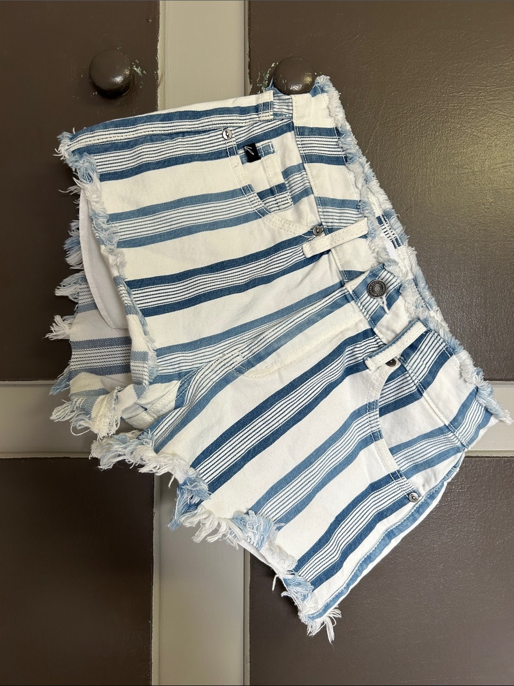 Kancan striped frayed hem shorts